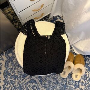 Free People Black Floral Lace Tank Top